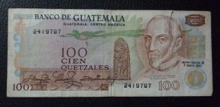 Guatemala Banknote 100 Quetzales,  Pick 64 (?) Vf 1981