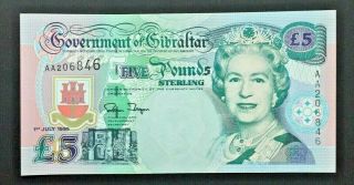 Gibraltar Banknote - 5 Pounds - Pfx Aa - 1995 - P25 - Unc