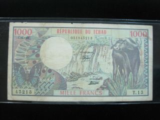 Chad 1000 Francs 1980 P7 Tchad Buffalo Africa 30 Bank Currency Banknote Money