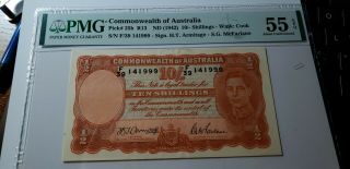 Km 25.  B 1942 Australia 10 Shilling Note Pmg 55 Epq