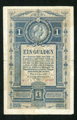 Austria 1 Gulden 1882 Pick A153 F - Vf.