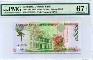 Suriname 10000 Gulden 1997 P 145 Gem Unc Pmg 67 Epq