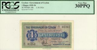 Ceylon 1 Rupee Currency Banknote 1925 Pcgs 30 Very Fine Ppq