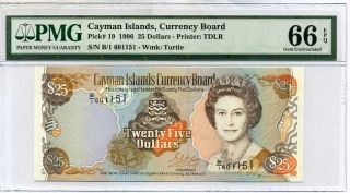 Cayman Islands 25 Dollars 1996 P 19 Gem Unc Pmg 66 Epq High