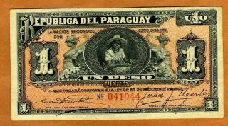 Paraguay,  1 Peso,  L.  1907 P - 116a Vf Over 113 Years Old