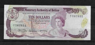 L6086 Belize $10 Dollars 1980 P40 Qeii 36 Bank Currency Banknote Paper Money