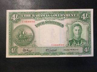 1936 Bahamas Paper Money - 4 Shillings Banknote