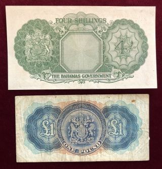 Bermuda,  Bahamas 4 Shillings,  1 Pound 1937,  1953 Fine,  to Very Fine, 2