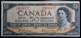 1954 $50 Bank Of Canada Note Beattie Raminsky B/h3658177 - F/vf