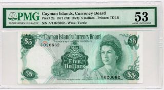 1971 (1972) Cayman Islands 5 Dollars Note - P2a Pmg 53 Au