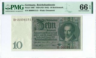 Germany 10 Reichsmark P180b 1929 Pmg 66 Epq S/n B00081513