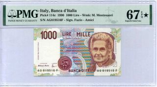 Italy 1000 Lire 1990 P 114 C Fazio Amici Gem Pmg 67 Epq Extra Star
