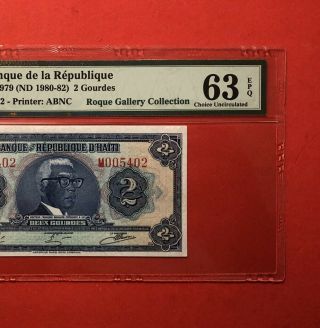 Haiti - 1979 - 2 Gourdes Banknote,  Graded By Pmg Choice Unc 63 Epq.