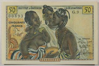 French West Africa Togo 50 Francs 1956 P - 45.  Xf.  Epq