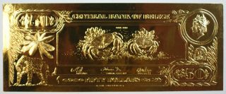 $50 Coral Crab - The First Gold Bank Notes Of Belize W/ Presentation Card