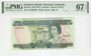 Solomon Islands 2 Dollars 1977 P - 5a Pmg 67 Epq Serial 058220