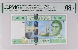 Central African States Congo 5000 Fr.  2002 P 109ta Gem Unc Pmg 68 Epq Top