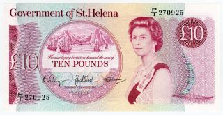 Saint Helena 1985 Issue Queen Elizabeth Ii 10 Pound Banknote Crisp Unc.  Pick 8b.