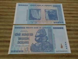 (1) 100 Trillion Zimbabwe Dollars (uncir) 2008 Aa