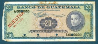 Banco De Guatemala 20 Quetzales 1960 - 65 Pick 48s Specimen Muestra