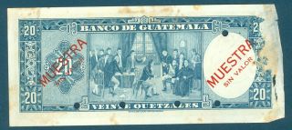 Banco de Guatemala 20 Quetzales 1960 - 65 Pick 48s SPECIMEN Muestra 2