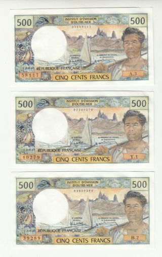 Caledonia,  Tahiti 3x 500 Francs Aunc - @