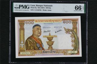 1957 Laos Banque Nationale 100 Kip Pick 6a Pmg 66 Epq Gem Unc