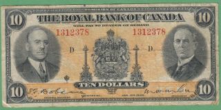 1935 The Royal Bank Of Canada $10 Chartered Banknote - 1312378 - Vg (pinholes)