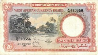 British West Africa 20 Shillings Currency Banknote 1955