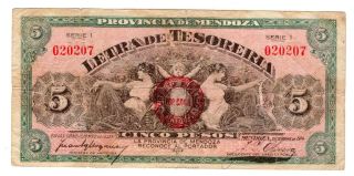 Argentina (mendoza) - 5 Pesos 1914 (1923) S 2095d L.  N° 650 Rare