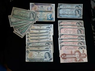 1954 Thru 1971 Canada Canadian Currency Notes World Currency - $55 Face 4