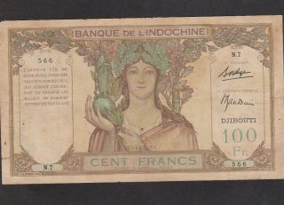 100 Francs Fine Banknote From French Somalia/djibouti 1926 - 38 Pick - 8 Rare