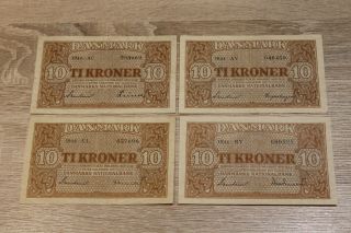 Denmark 4x10 Kroner 1944 Circ.  Different Signatures Lot173 @