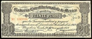 Mexico S - 632b; M - 978b Gob.  Constitucionalista De Mexico $20 D,  28.  5.  1913 Ef/au