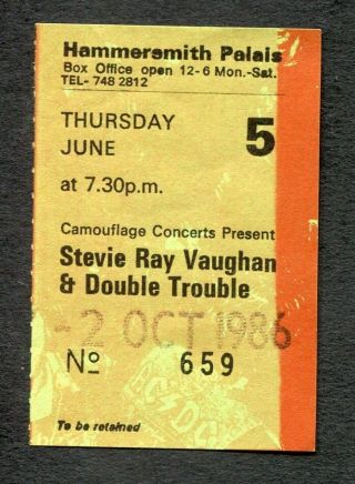 1986 Stevie Ray Vaughan Fabulous Thunderbirds Concert Ticket Stub London Uk