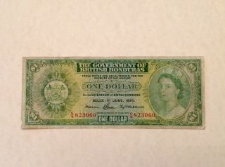 1970 British Honduras $1 One Dollar Banknote Elizabeth Ii P 28c