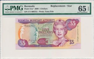 Bermuda Monetary Authority Bermuda $5 2000 Replacement/star Pmg 65epq