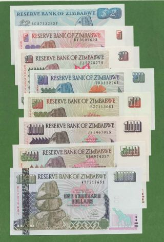 Zimbabwe Set 2 - 5 - 10 - 20 - 50 - 100 - 500 - 1000 Dollar 1994 - 1995 - 1997 - 2003 - 2004 Unc