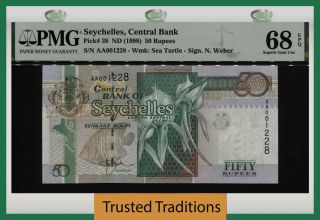 Tt Pk 38 Nd (1998) Seychelles 50 Rupees Cool 4 Digit S/n 1228 Pmg 68q