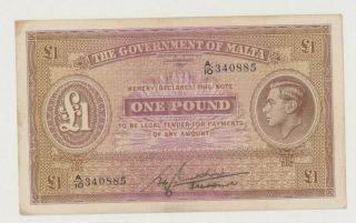 Malta P20 Wwii 1 Pound 1940 King George Vi Uniface Vf