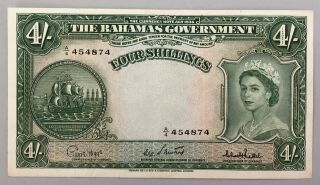 1953 Bahamas 4 Shillings; Pick - 13c; Very Fine - S/n: A/4454874