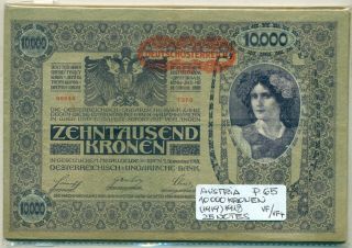 Austria Bundle 25 Notes 10000 Kronen (1919) 1918 P 65 Vf/vf,