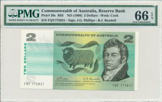 Reserve Bank Commonwealth Of Australia $2 Nd (1968) Pmg 66epq