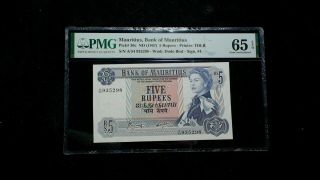 1967 Five Rupees Pmg Gem Unc 65 Epq Bank Of Mauritius 5r Note Buy It