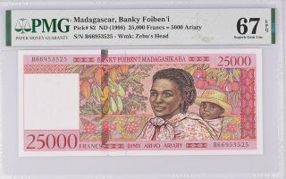 Madagascar 25000 Francs 5000 Ariary 1998 P 82 Gem Unc Pmg 67 Epq