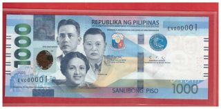 Enhanced 2020 Philippines 1000 Peso Ngc Duterte Diokno Low No.  Ev 000001 Unc