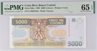 Costa Rica 5000 Colones 1999 P 268 A Gem Unc Pmg 65 Epq
