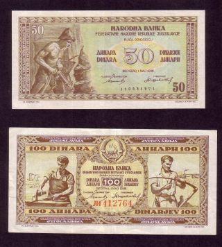 Yugoslavia 50 Dinara 1946 Unc,  100 Dinara 1946 Xf