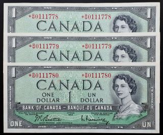 1954 Bank Of Canada 1$ Set Of 3 Consecutives Replacement B/m Prefix Bc - 37ba - I