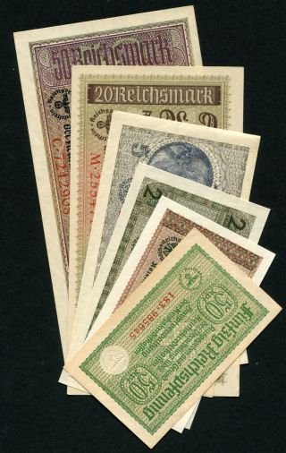 Germany 0,  50,  1,  2,  5,  20,  50 Reichsmark 1940 - 1945,  Set 6 Ban Unc - Aunc (9)
